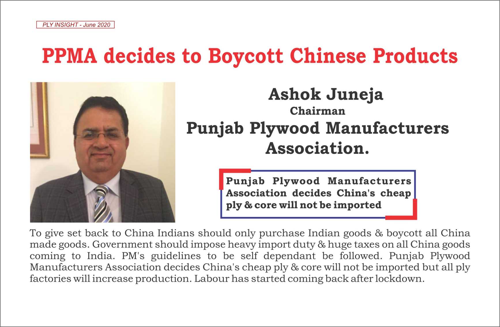 ppma decided to boycott chinese products